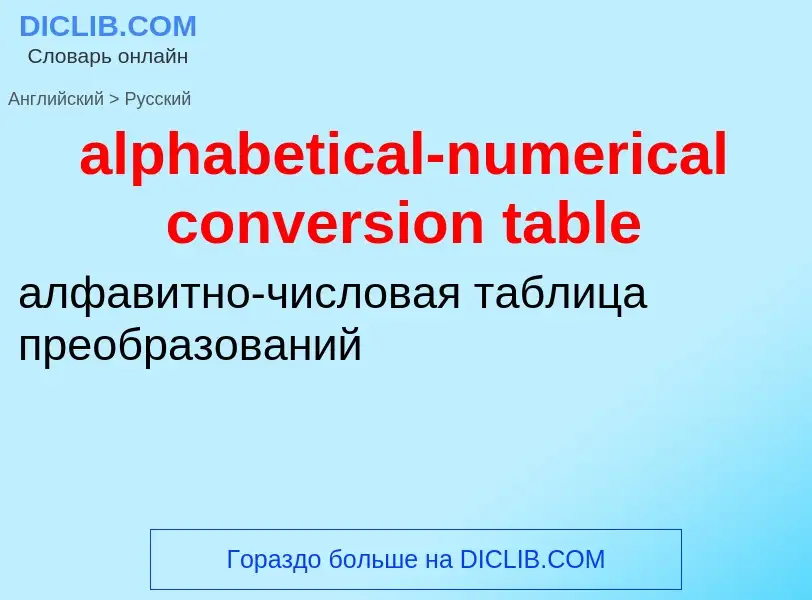 Как переводится alphabetical-numerical conversion table на Русский язык