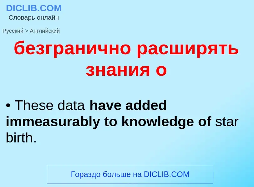 ¿Cómo se dice безгранично расширять знания о en Inglés? Traducción de &#39безгранично расширять знан