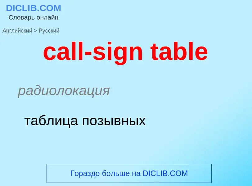 ¿Cómo se dice call-sign table en Ruso? Traducción de &#39call-sign table&#39 al Ruso