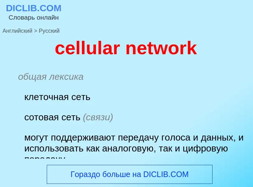 What is the Russian for cellular network? Translation of &#39cellular network&#39 to Russian