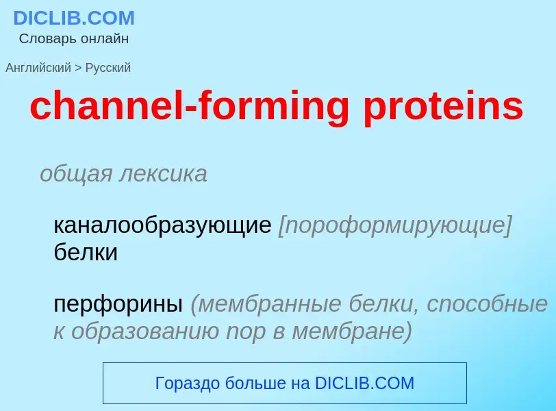 Como se diz channel-forming proteins em Russo? Tradução de &#39channel-forming proteins&#39 em Russo