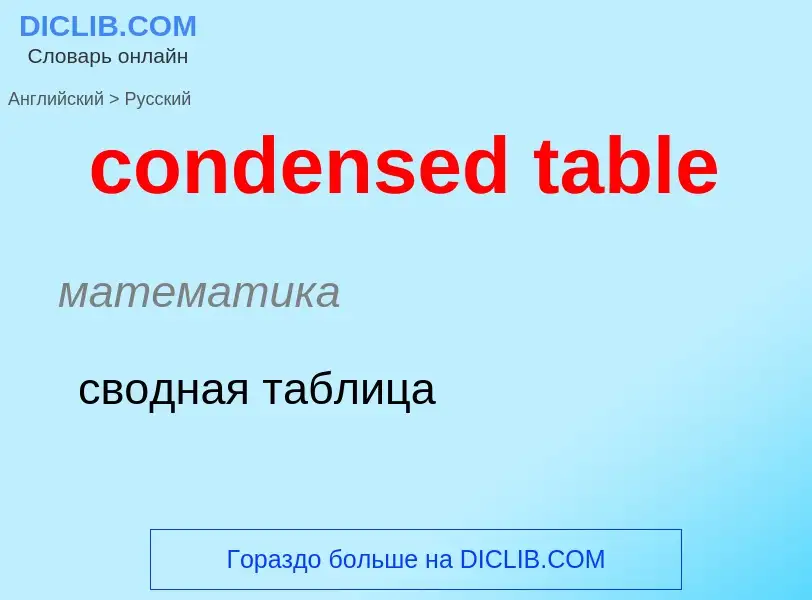 ¿Cómo se dice condensed table en Ruso? Traducción de &#39condensed table&#39 al Ruso