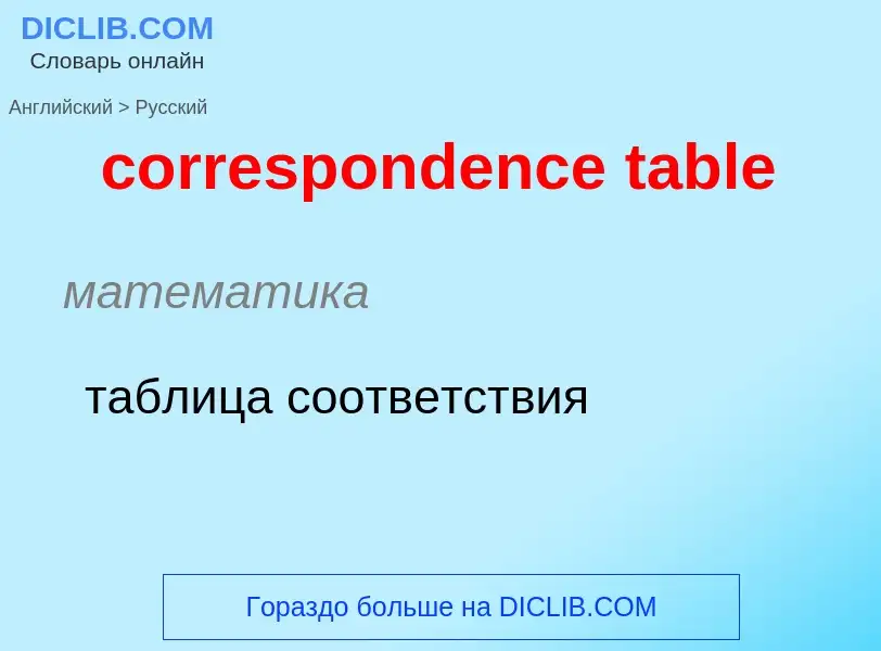 ¿Cómo se dice correspondence table en Ruso? Traducción de &#39correspondence table&#39 al Ruso