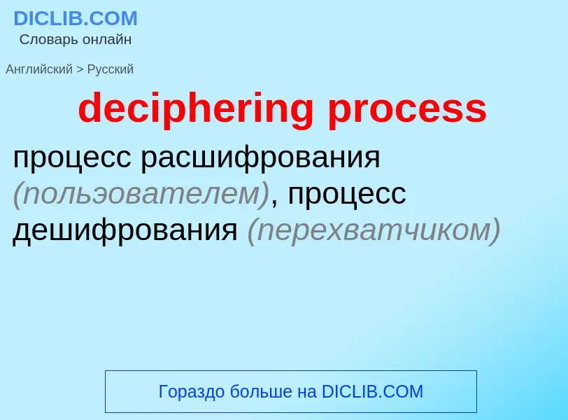 Como se diz deciphering process em Russo? Tradução de &#39deciphering process&#39 em Russo