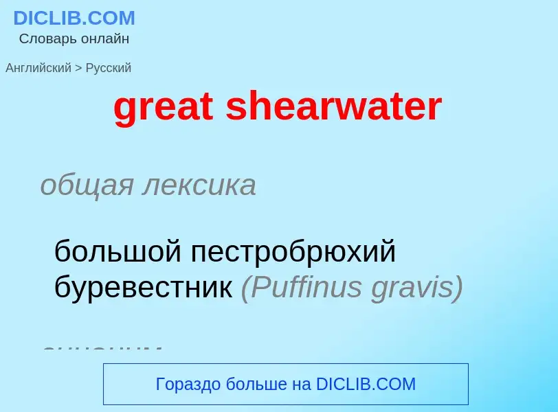 ¿Cómo se dice great shearwater en Ruso? Traducción de &#39great shearwater&#39 al Ruso