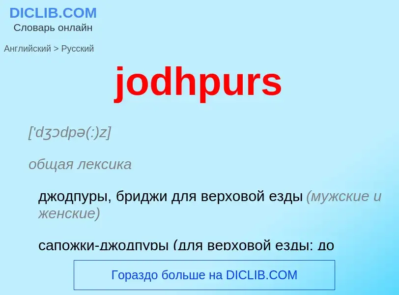 ¿Cómo se dice jodhpurs en Ruso? Traducción de &#39jodhpurs&#39 al Ruso