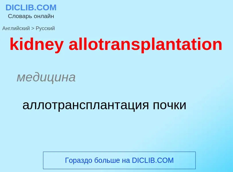 ¿Cómo se dice kidney allotransplantation en Ruso? Traducción de &#39kidney allotransplantation&#39 a