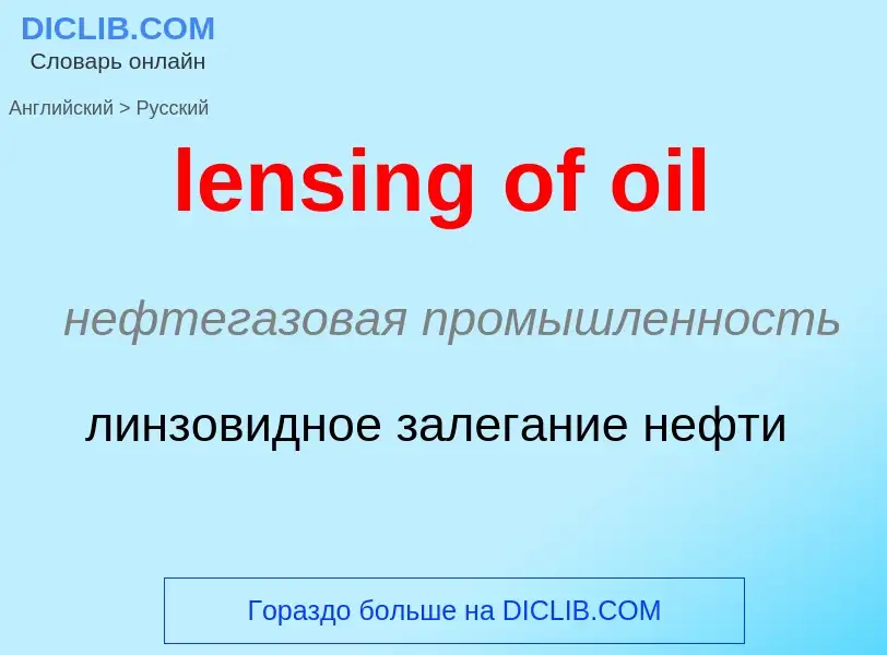 Как переводится lensing of oil на Русский язык