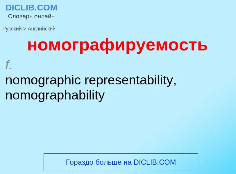 Como se diz номографируемость em Inglês? Tradução de &#39номографируемость&#39 em Inglês