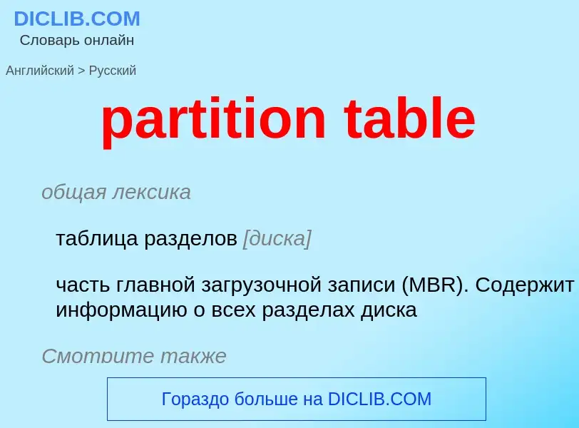 Как переводится partition table на Русский язык