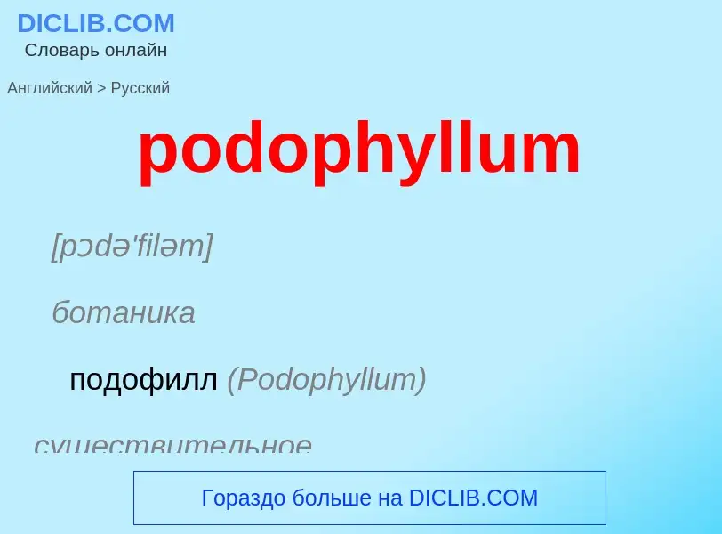 ¿Cómo se dice podophyllum en Ruso? Traducción de &#39podophyllum&#39 al Ruso