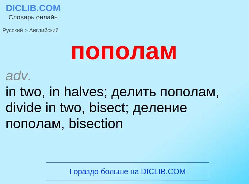 Как переводится пополам на Английский язык