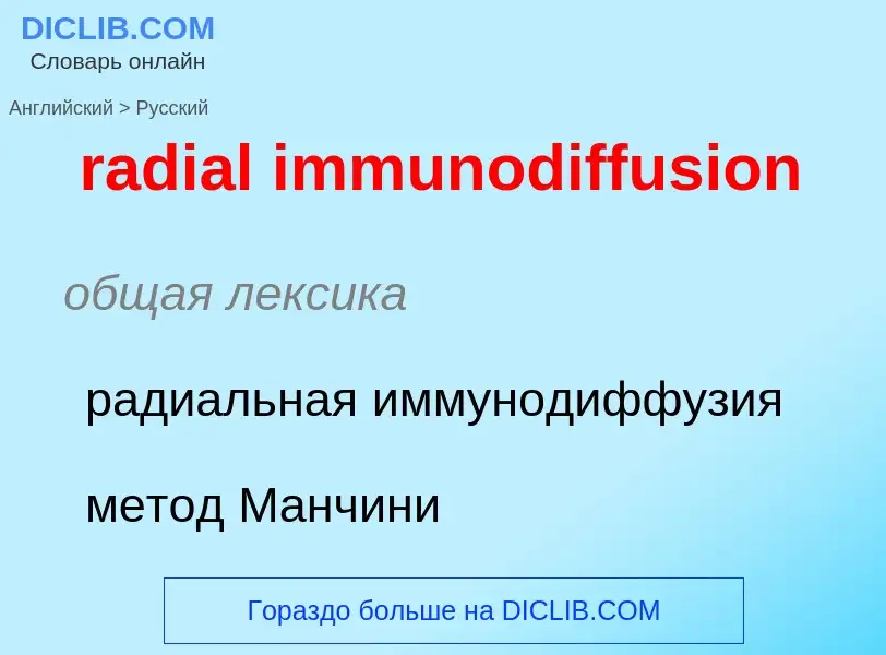 ¿Cómo se dice radial immunodiffusion en Ruso? Traducción de &#39radial immunodiffusion&#39 al Ruso