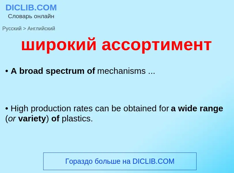 Как переводится широкий ассортимент на Английский язык