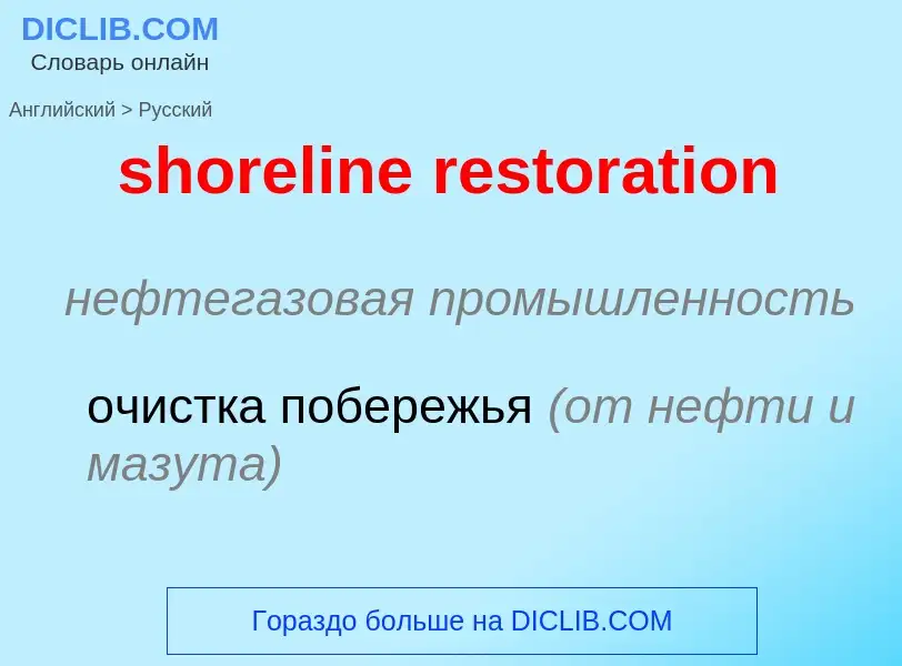 ¿Cómo se dice shoreline restoration en Ruso? Traducción de &#39shoreline restoration&#39 al Ruso