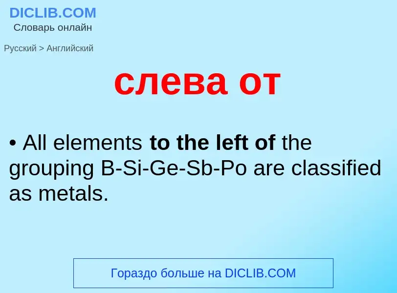 Como se diz слева от em Inglês? Tradução de &#39слева от&#39 em Inglês