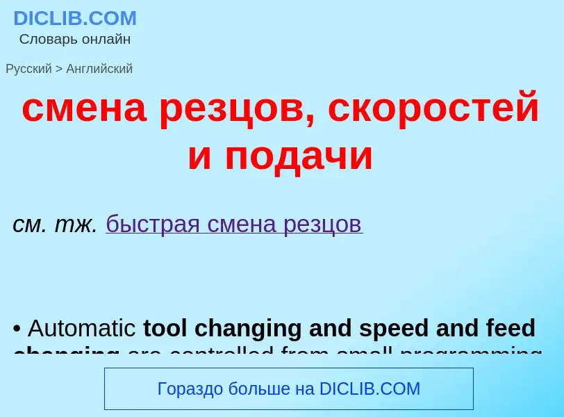 Como se diz смена резцов, скоростей и подачи em Inglês? Tradução de &#39смена резцов, скоростей и по