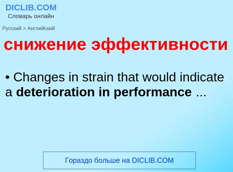 ¿Cómo se dice снижение эффективности en Inglés? Traducción de &#39снижение эффективности&#39 al Ingl