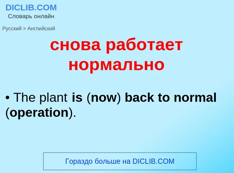 Como se diz снова работает нормально em Inglês? Tradução de &#39снова работает нормально&#39 em Ingl