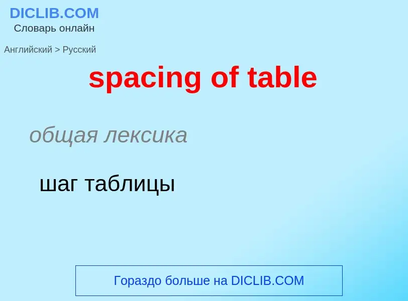 Как переводится spacing of table на Русский язык