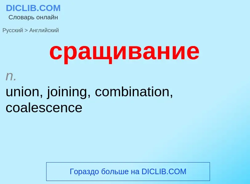 Como se diz сращивание em Inglês? Tradução de &#39сращивание&#39 em Inglês