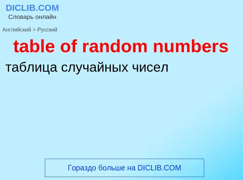 Как переводится table of random numbers на Русский язык