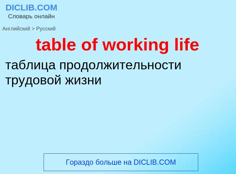 Как переводится table of working life на Русский язык