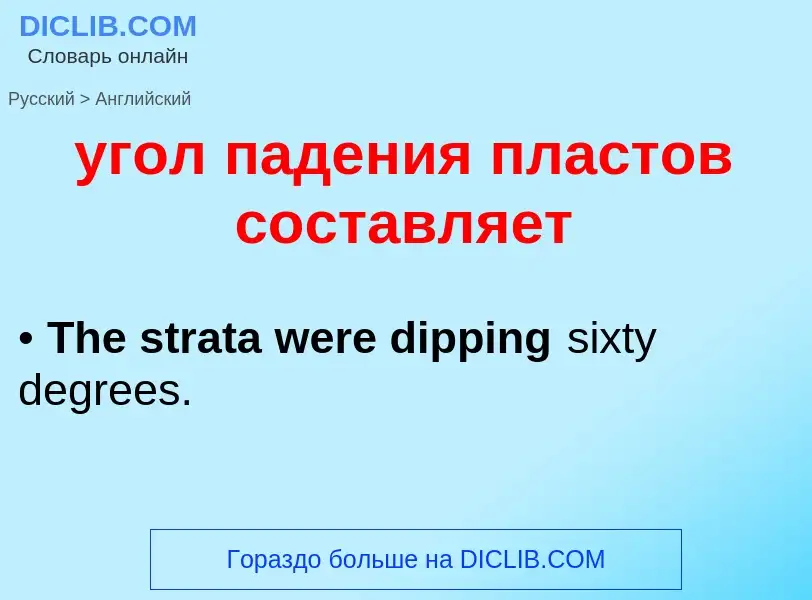 Μετάφραση του &#39угол падения пластов составляет&#39 σε Αγγλικά