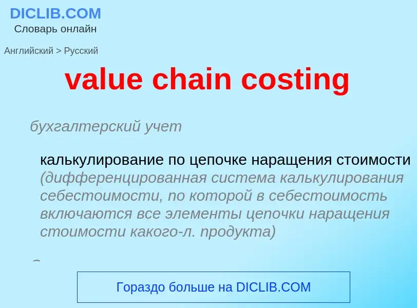 ¿Cómo se dice value chain costing en Ruso? Traducción de &#39value chain costing&#39 al Ruso