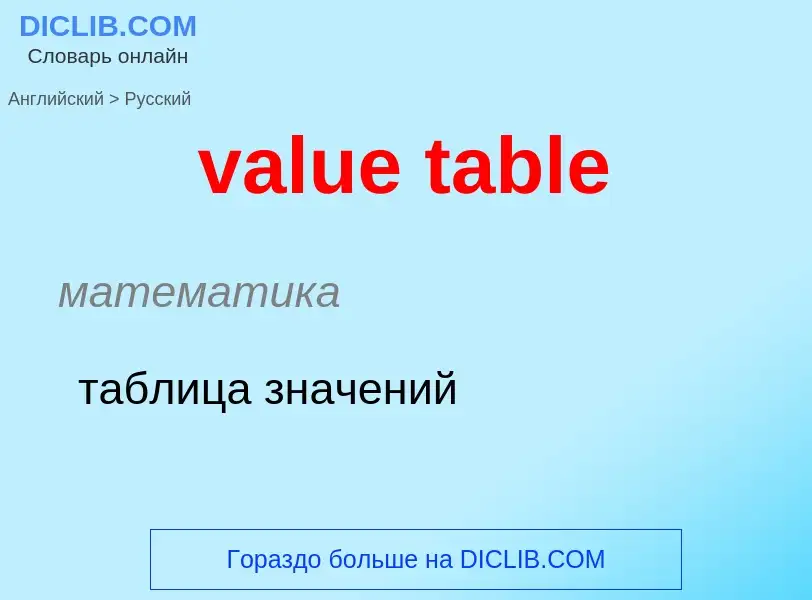 Как переводится value table на Русский язык