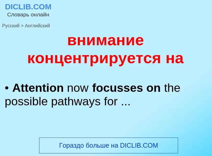 What is the English for внимание концентрируется на? Translation of &#39внимание концентрируется на&