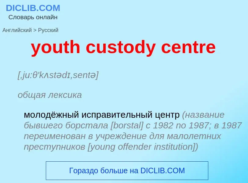 Como se diz youth custody centre em Russo? Tradução de &#39youth custody centre&#39 em Russo