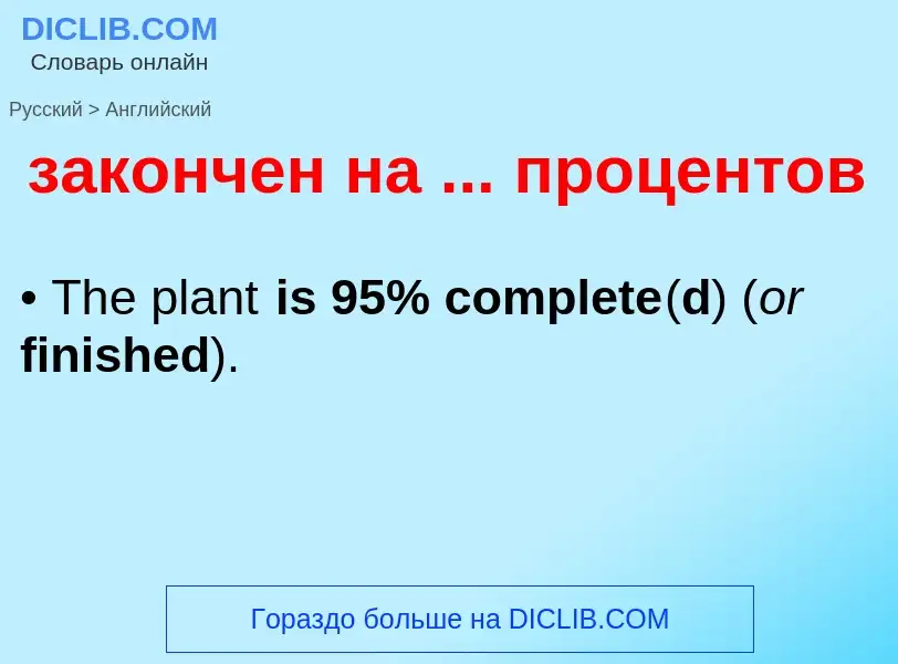 Как переводится закончен на ... процентов на Английский язык