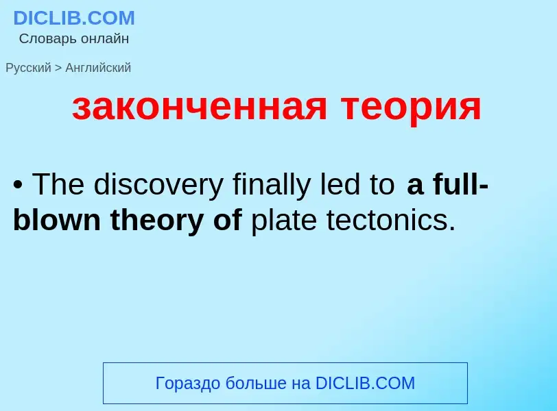 Como se diz законченная теория em Inglês? Tradução de &#39законченная теория&#39 em Inglês