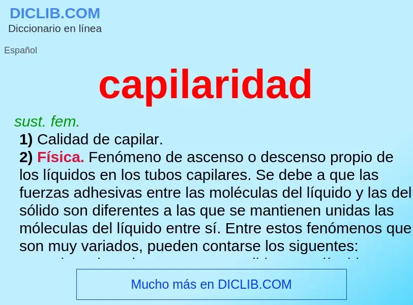 ¿Qué es capilaridad? - significado y definición