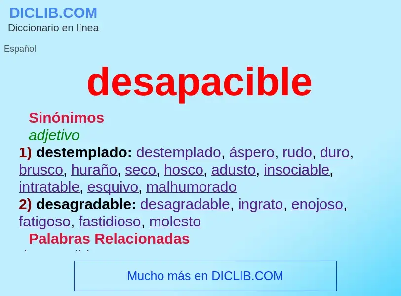 What is desapacible - meaning and definition