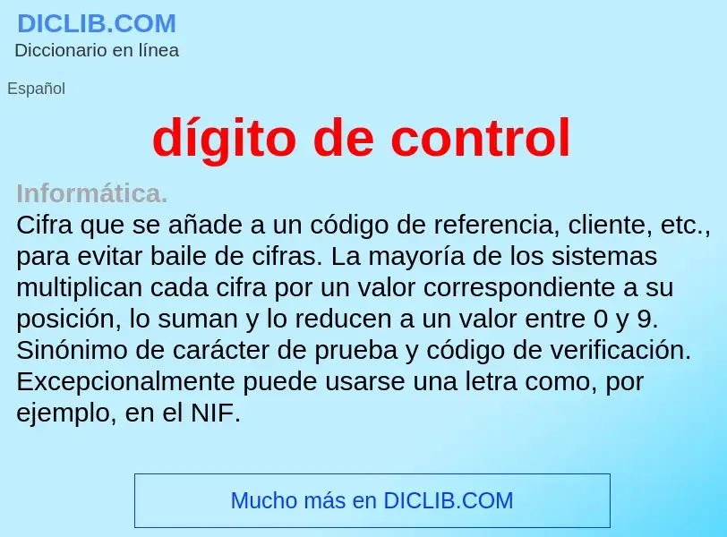 What is dígito de control - meaning and definition