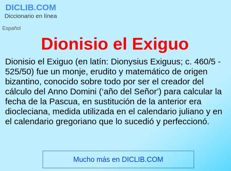 ¿Qué es Dionisio el Exiguo? - significado y definición