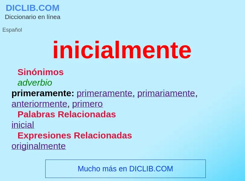 What is inicialmente - definition