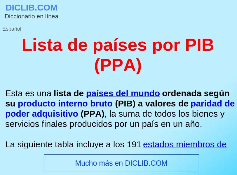 ¿Qué es Lista de países por PIB (PPA) ? - significado y definición