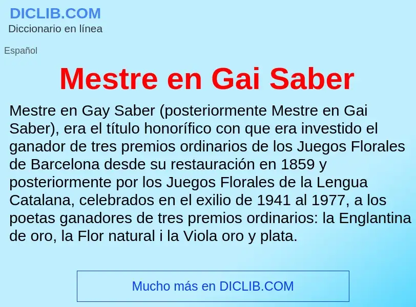 Wat is Mestre en Gai Saber - definition