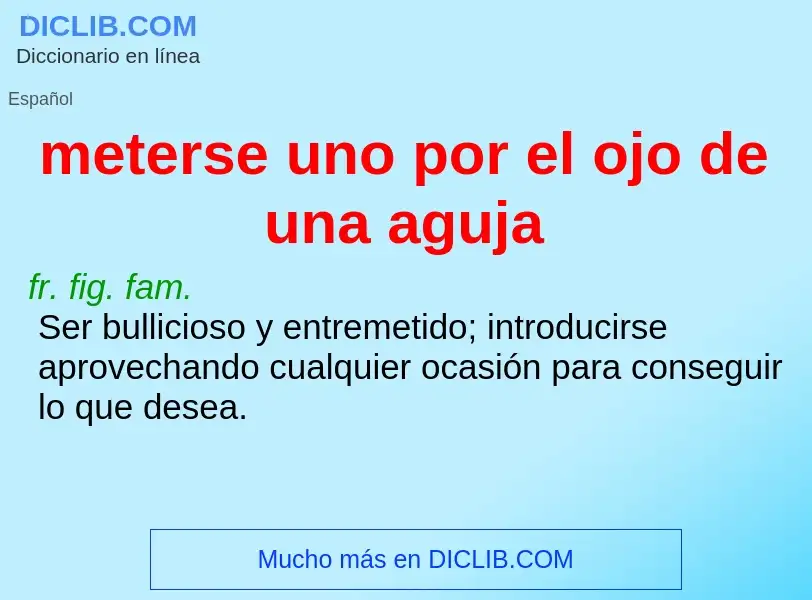 Was ist meterse uno por el ojo de una aguja - Definition