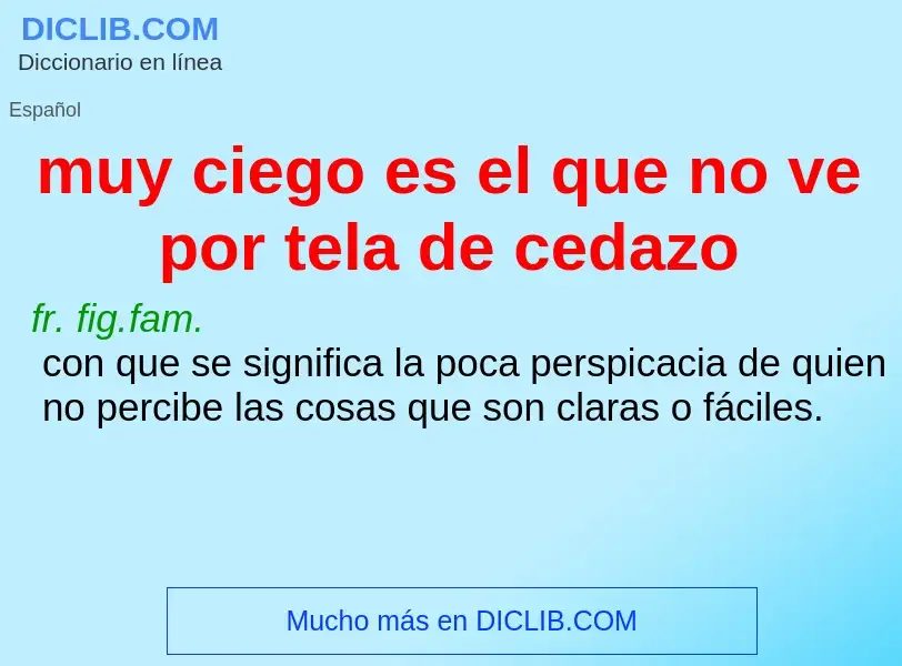 What is muy ciego es el que no ve por tela de cedazo - definition