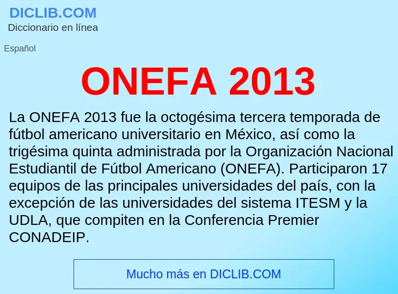 Wat is ONEFA 2013 - definition