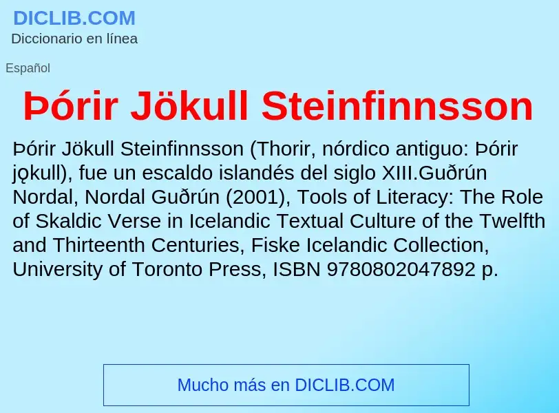 ¿Qué es Þórir Jökull Steinfinnsson? - significado y definición