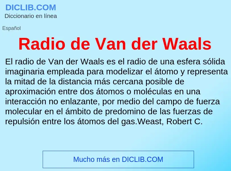 ¿Qué es Radio de Van der Waals? - significado y definición