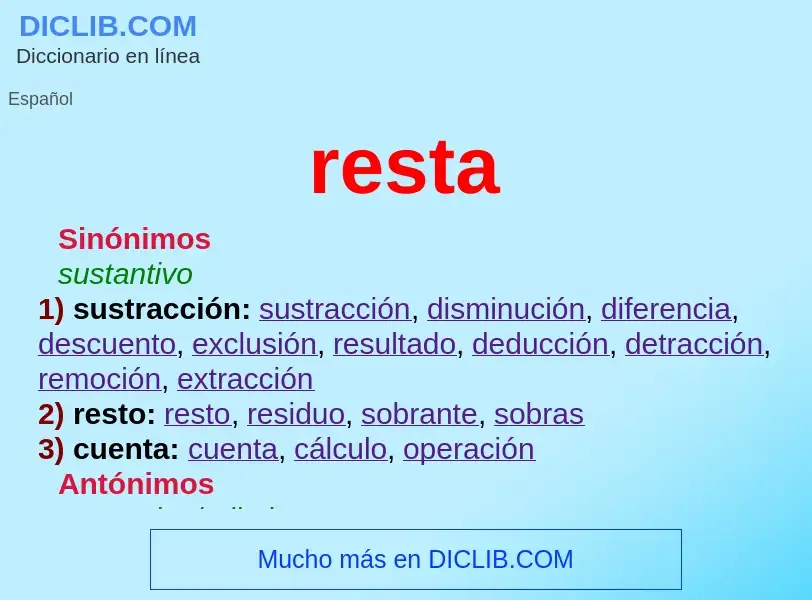 ¿Qué es resta? - significado y definición