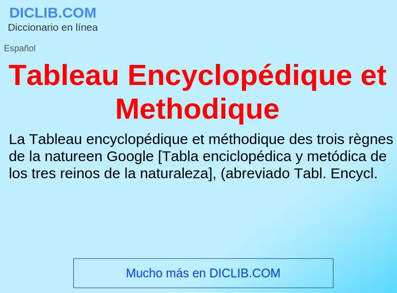 Что такое Tableau Encyclopédique et Methodique - определение