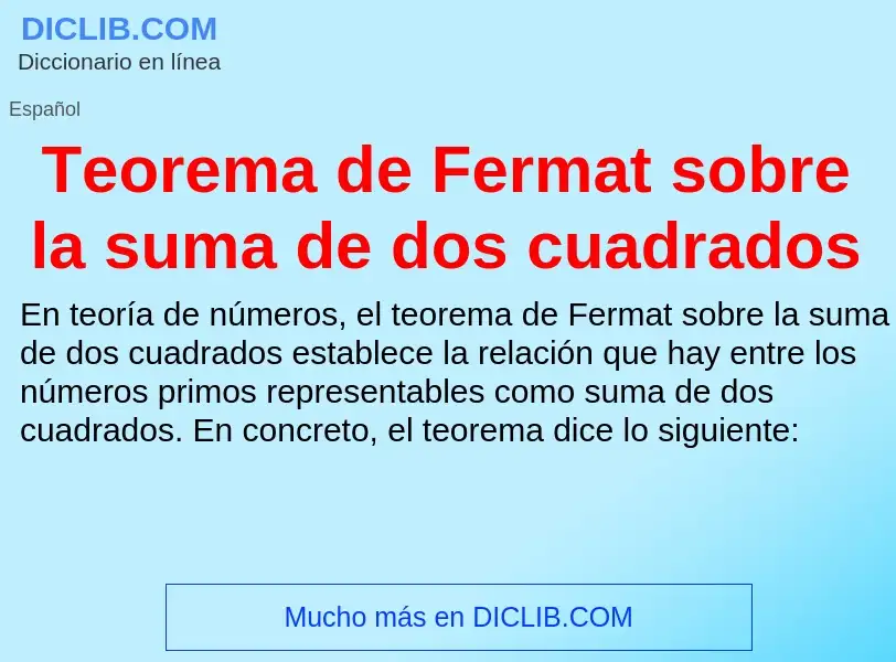 O que é Teorema de Fermat sobre la suma de dos cuadrados - definição, significado, conceito