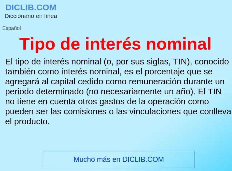 ¿Qué es Tipo de interés nominal? - significado y definición